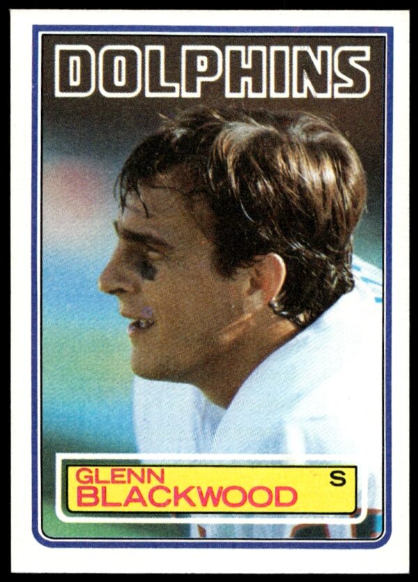 1983 Topps Glenn Blackwood football card #310 featuring Miami Dolphins safety in action.