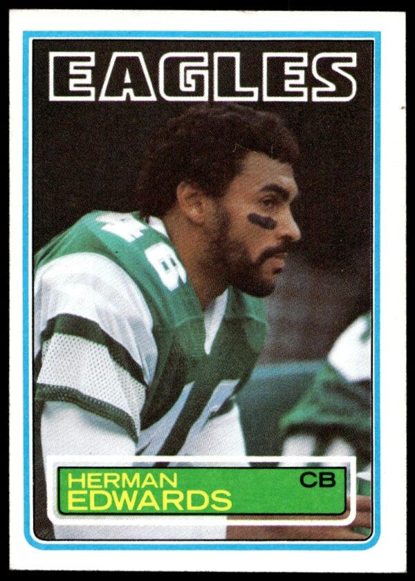 1983 Topps Herman Edwards football card #138, featuring Eagles cornerback in uniform (front view).