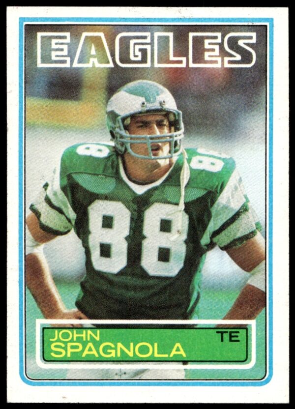 1983 Topps John Spagnola Eagles football card featuring game action, #149.