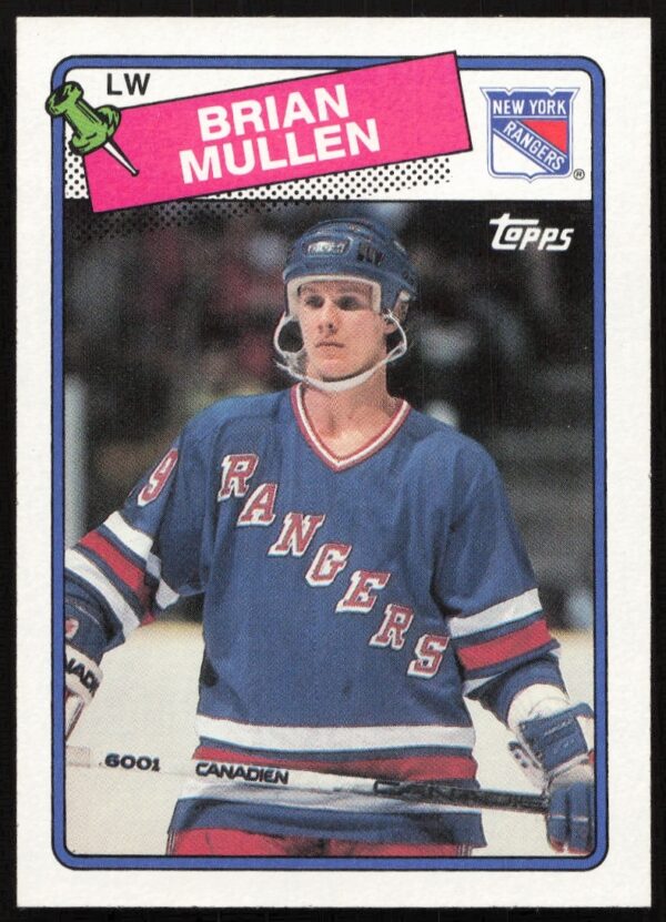 Front view of 1988-89 Topps hockey card featuring Brian Mullen, in uniform, #91.