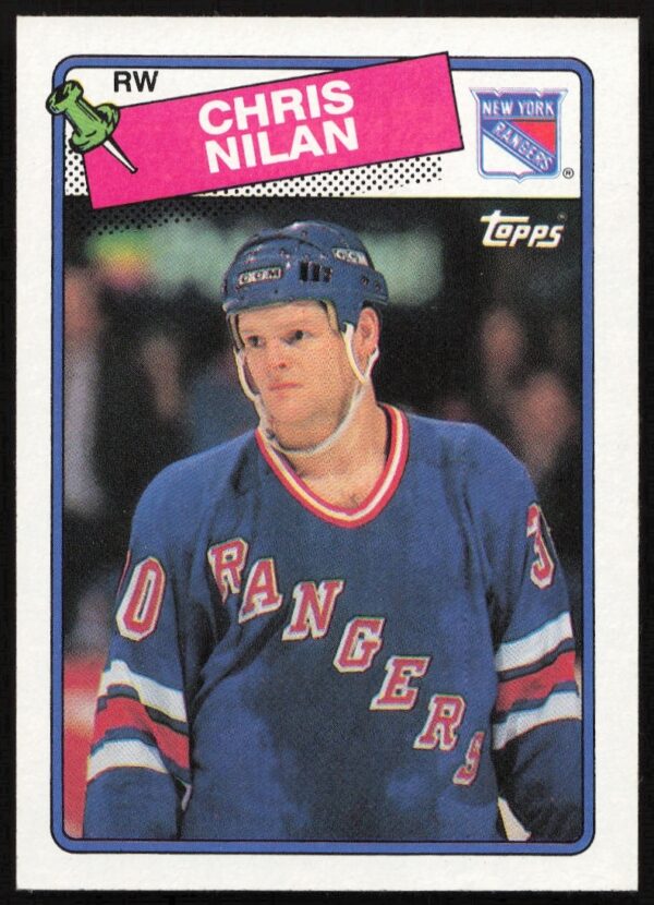 1988-89 Topps Chris Nilan hockey card, #31, mid-action on ice.