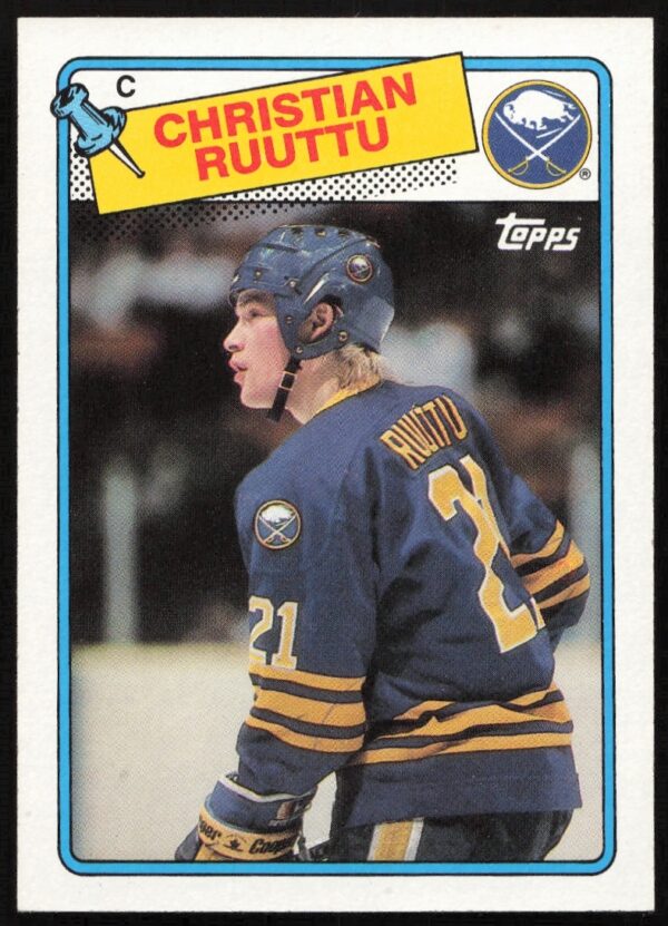 Christian Ruuttu 1988-89 Topps hockey card #18 featuring action shot and team logo.