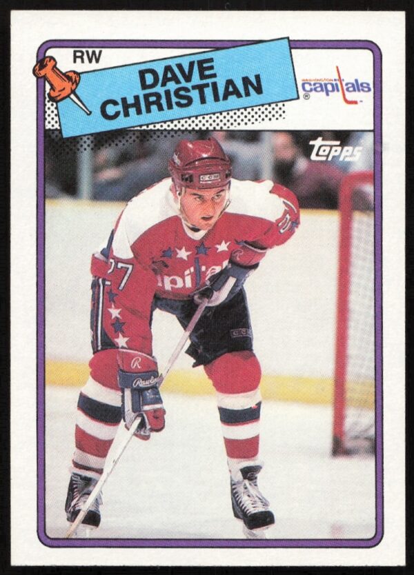Dave Christian 1988-89 Topps #14, Washington Capitals, in-action pose on hockey card.