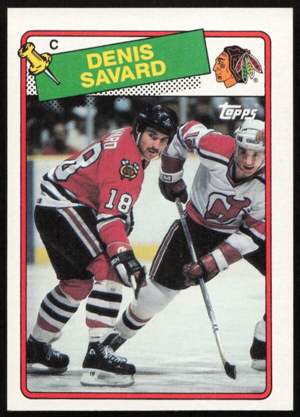 Denis Savard 1988-89 Topps Hockey Card #26, Chicago Blackhawks, Action Shot.