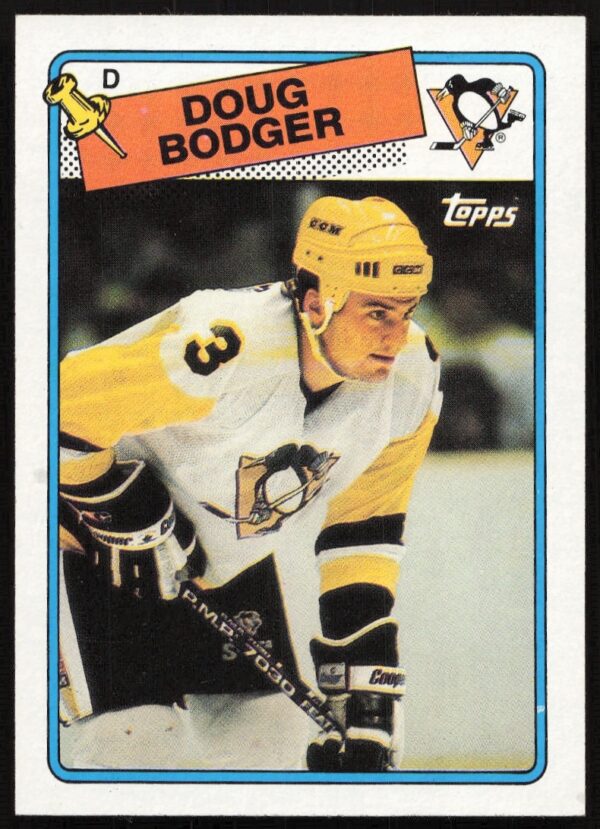 Front view of 1988-89 Topps hockey card, Doug Bodger #96.
