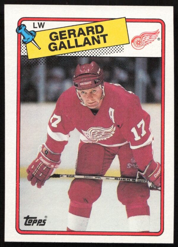 1988-89 Topps Gerard Gallant Detroit Red Wings hockey card #12 front view.