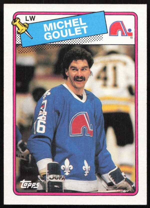1988-89 Topps Michel Goulet hockey card #54 showing him in Quebec Nordiques uniform.