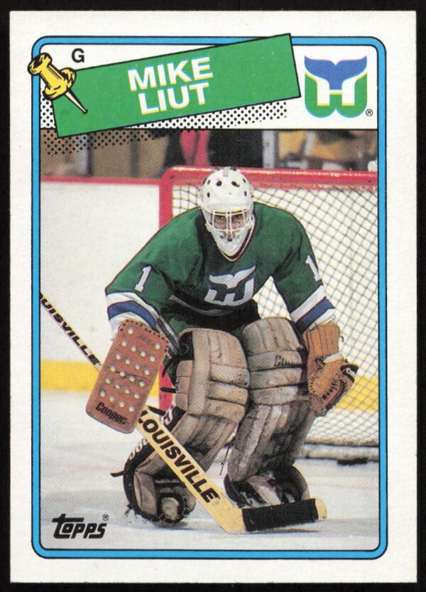 Mike Liut 1988-89 Topps hockey card #127, St. Louis Blues goalie action shot.