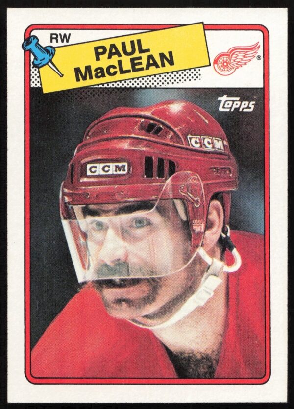 1988-89 Topps Paul MacLean Hockey Card #38 front view in action uniform.