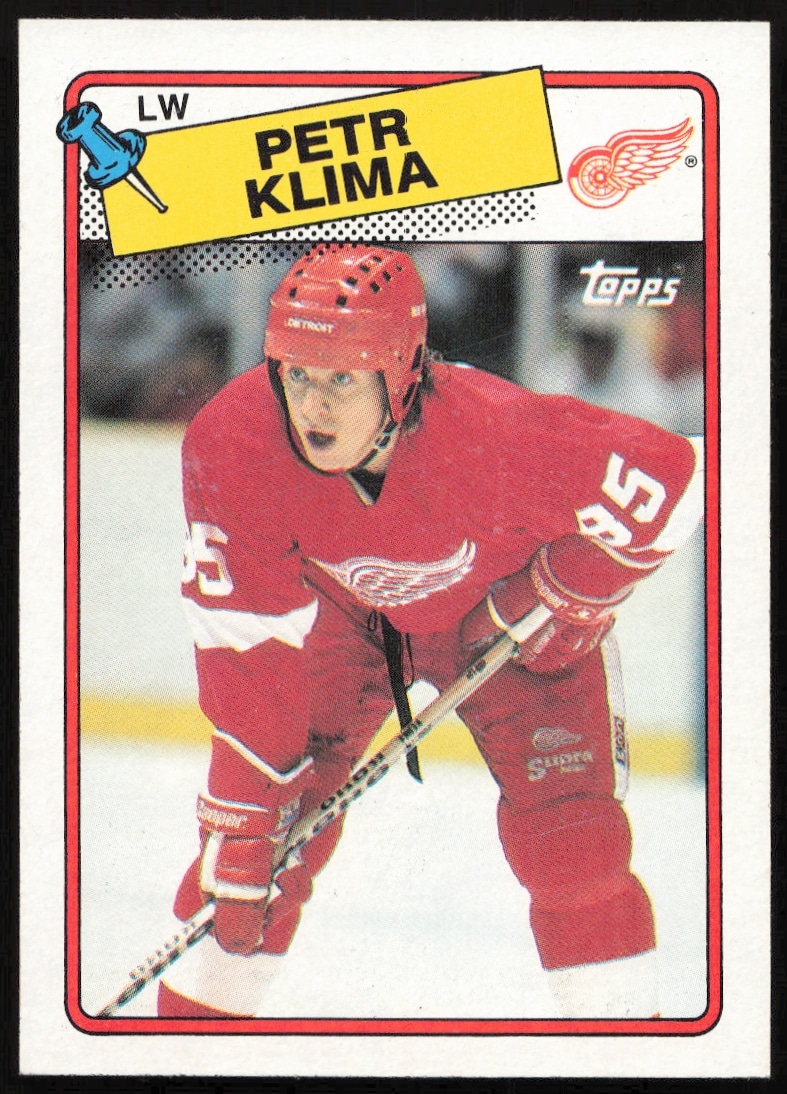 Petr Klima Topps 1988-89 hockey card #28, featuring an action photo.