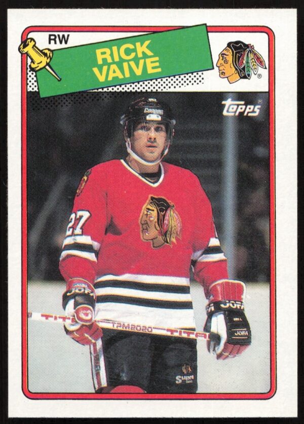 Rick Vaive 1988-89 Topps Hockey Card #77, showcasing mid-action ice scene.