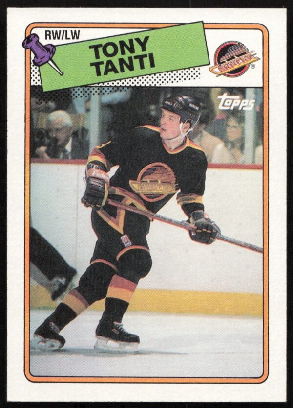 1988-89 Topps hockey card featuring Tony Tanti, Vancouver Canucks, card #82.