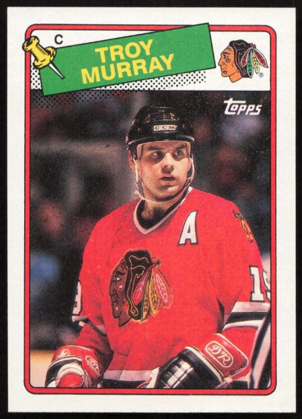 Troy Murray 1988-89 Topps Hockey Card #106, Chicago Blackhawks, Action Shot.