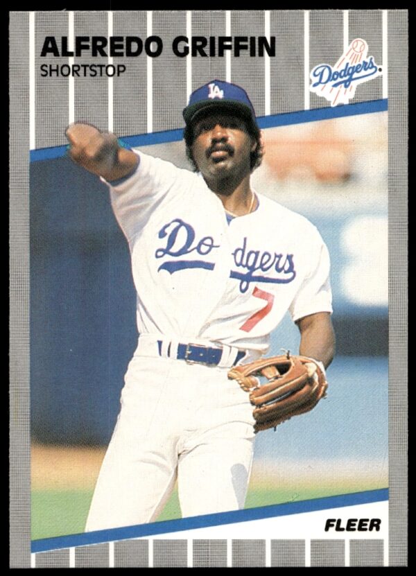 1989 Fleer #58 Alfredo Griffin Los Angeles Dodgers baseball card in action.