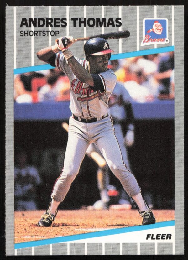 Andres Thomas 1989 Fleer baseball card #604, Atlanta Braves uniform.