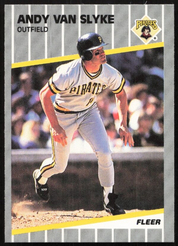 1989 Fleer Andy Van Slyke card #222, featuring him in a Pirates uniform.