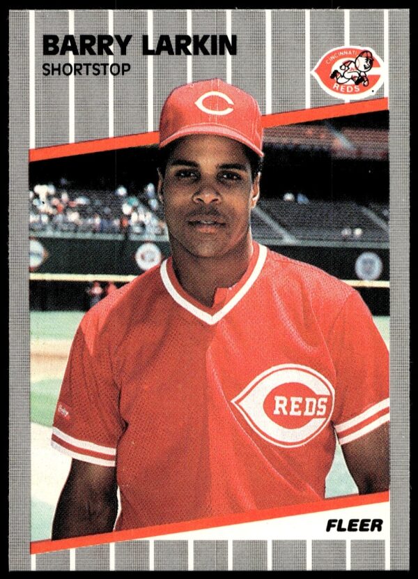 Rare 1989 Barry Larkin Fleer card in Reds uniform, a must-have for collectors.
