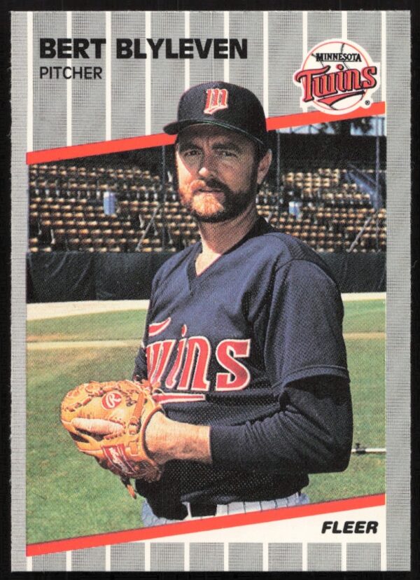 1989 Fleer Bert Blyleven Baseball Card #105 showing pitcher in Minnesota Twins uniform.