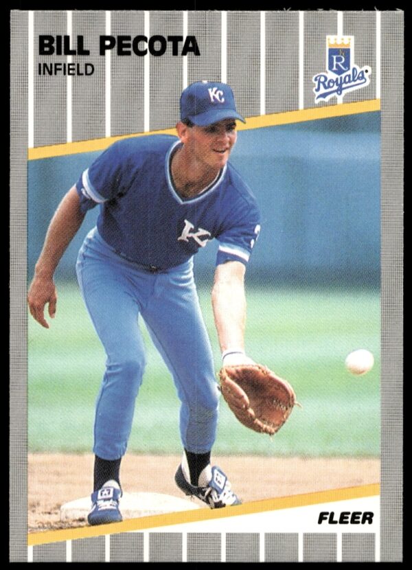 1989 Fleer Bill Pecota Kansas City Royals #289 baseball card, collectible with stats and team logo.