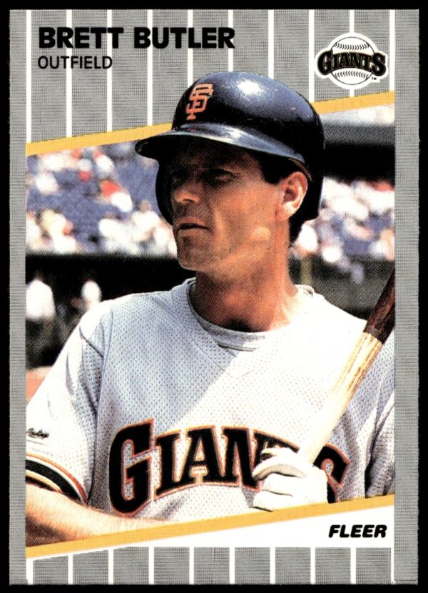 1989 Fleer Brett Butler Dodgers baseball card in outfielder gear, iconic late 80s memorabilia.