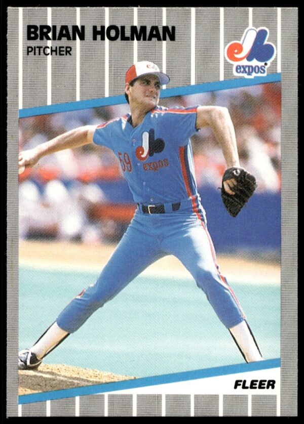 1989 Fleer Brian Holman Seattle Mariners pitcher baseball card #379 in action.
