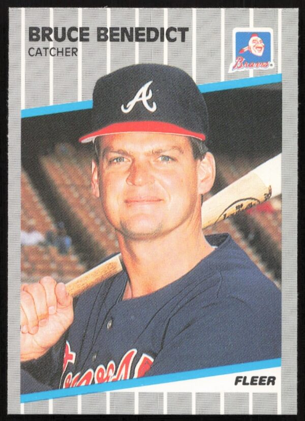 Bruce Benedict 1989 Fleer Baseball Card #587, Atlanta Braves Catcher Portrait.