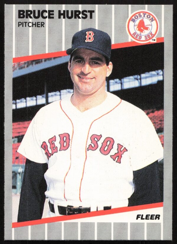 Bruce Hurst 1989 Fleer Baseball Card #91, Boston Red Sox pitcher mid-pitch.