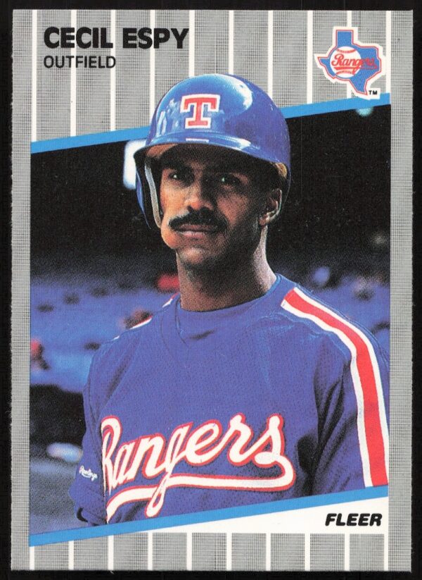 1989 Fleer Baseball Card: Cecil Espy #517, Texas Rangers, Action Pose on Green Field