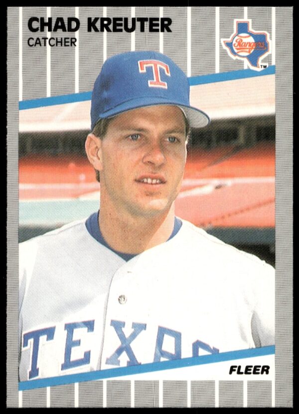 1989 Fleer Chad Kreuter baseball card in team uniform, vintage collectors item.