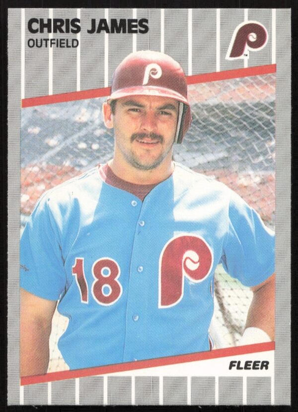 Chris James 1989 Fleer #572 Baseball Card, Philadelphia Phillies Player in Action.