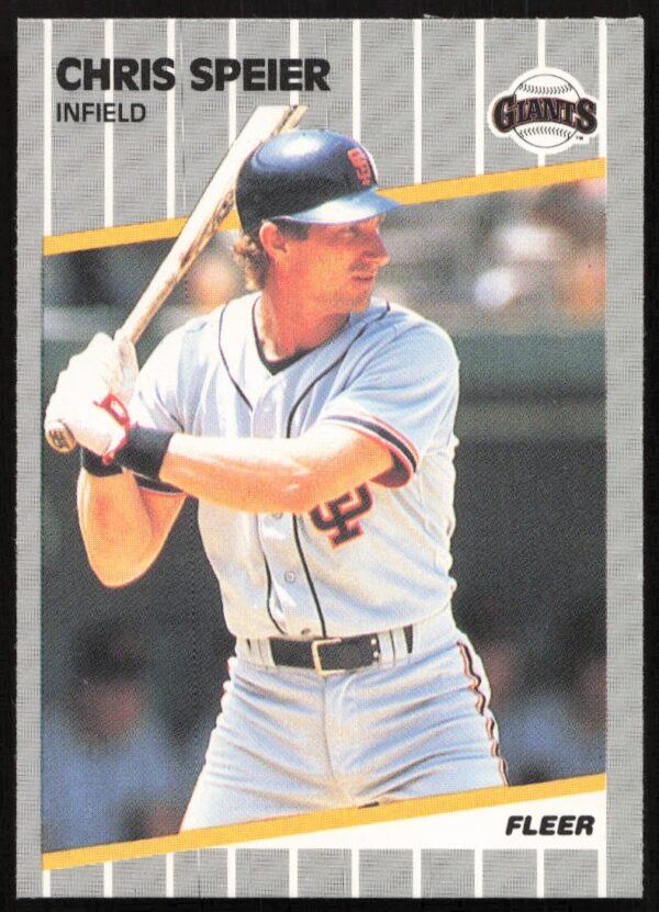 1989 Fleer Baseball Card featuring Chris Speier, card number 343, front view.