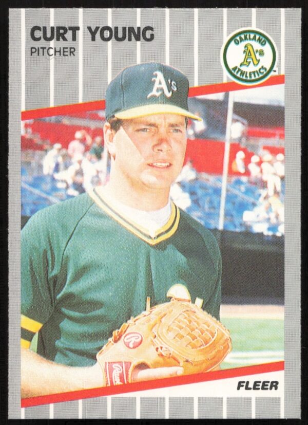Curt Young 1989 Fleer baseball card #26 featuring Oakland Athletics pitcher.