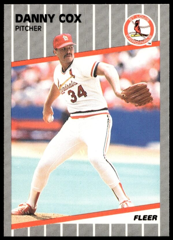 Rare 1989 Fleer Danny Cox baseball card featuring St. Louis Cardinals pitcher, collectible memorabilia.