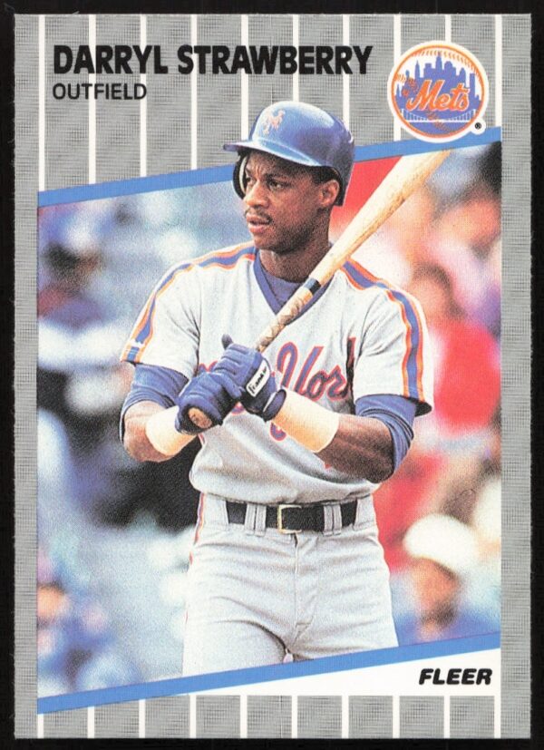 1989 Fleer Darryl Strawberry Baseball Card #49 – Mets Uniform, Ready to Swing.