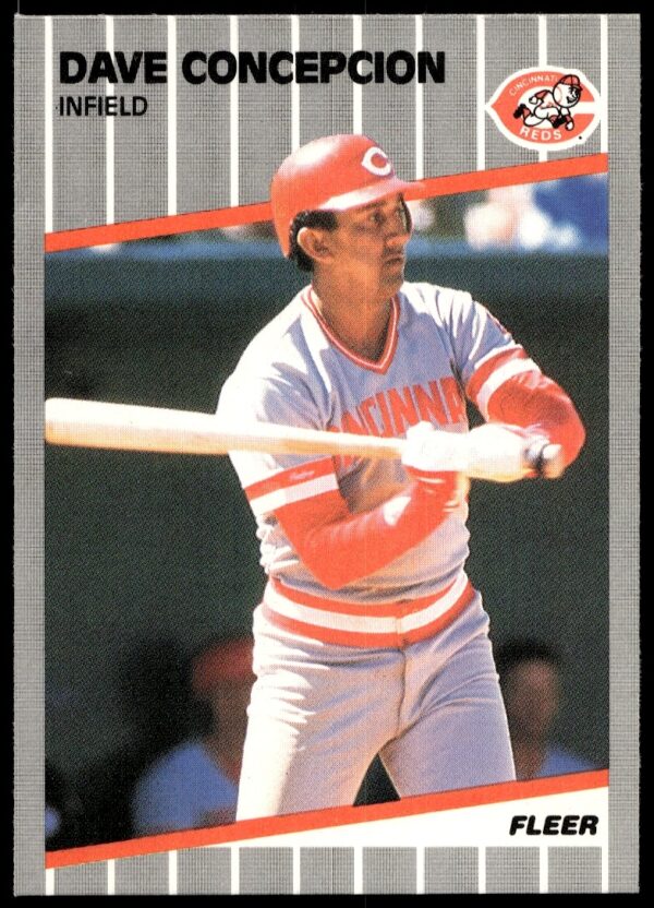 1989 Fleer Dave Concepcion baseball card showcasing Cincinnati Reds legend in team uniform.