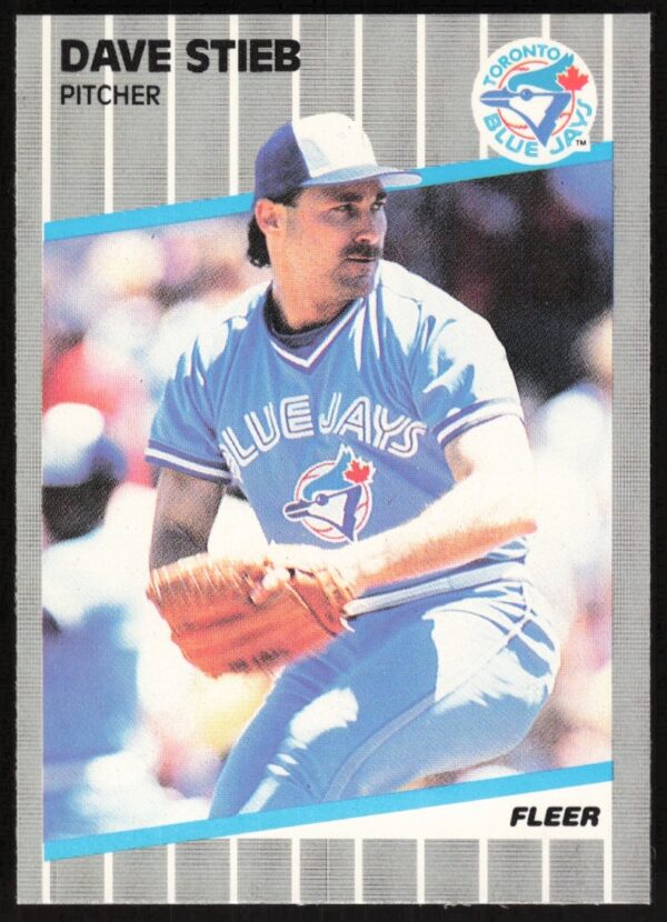 1989 Fleer Dave Stieb baseball card front, Toronto Blue Jays pitcher in action.