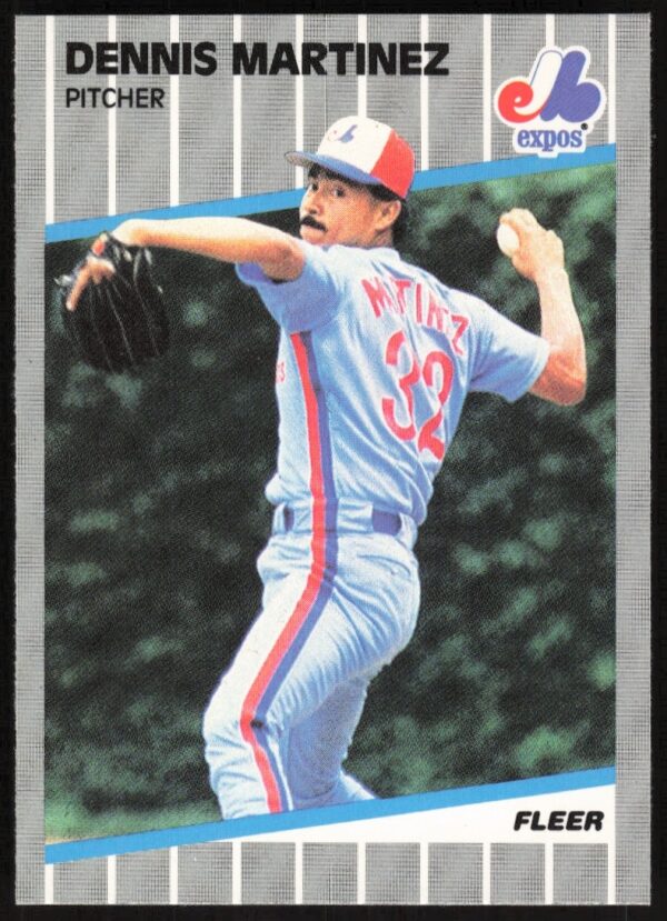 1989 Fleer Dennis Martinez Baseball Card #385 in Montreal Expos jersey (Front View).