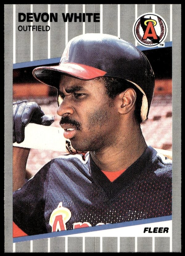 1989 Fleer Devon White Baseball Card, California Angels Outfielder Collectible.