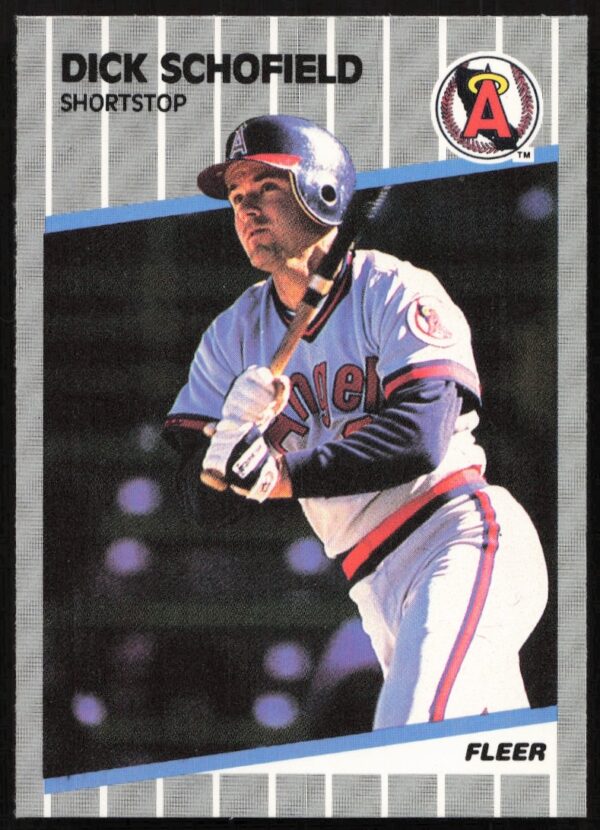 1989 Fleer Baseball Card, Dick Schofield #488, featuring action pose and vintage design.