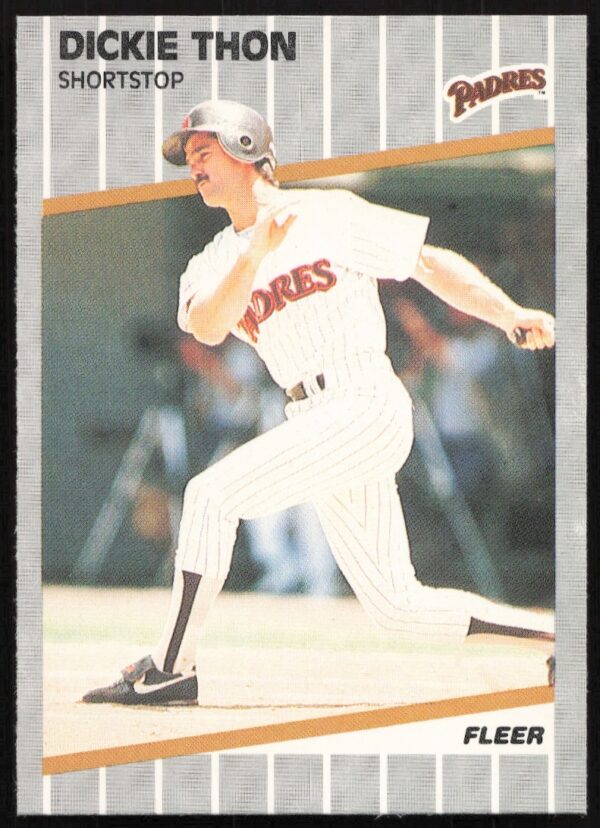 1989 Fleer Dickie Thon baseball card, featuring action shot, card #320, front view.