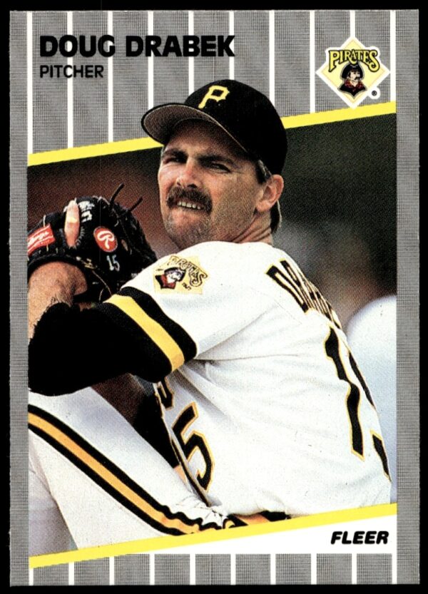 Doug Drabek 1989 Fleer Card, Pittsburgh Pirates Pitcher, in Action Mid-Pitch.