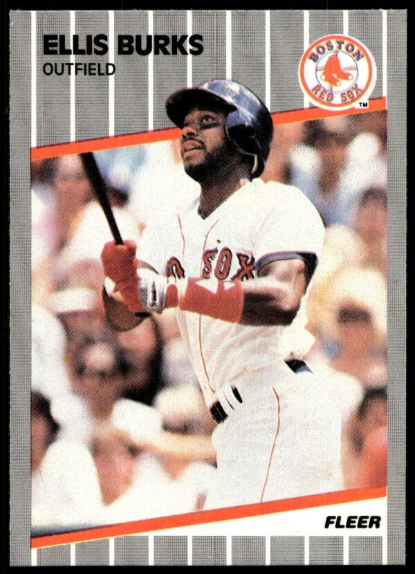 Ellis Burks 1989 Fleer #83: Red Sox player action shot, iconic card design.