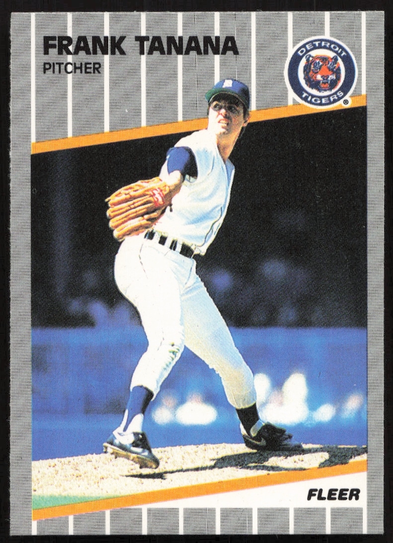 1989 Fleer Frank Tanana baseball card, Detroit Tigers pitcher in action, #147.
