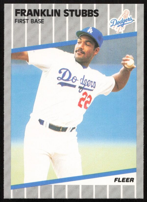 1989 Fleer Baseball Card #74: Franklin Stubbs mid-swing for Los Angeles Dodgers.