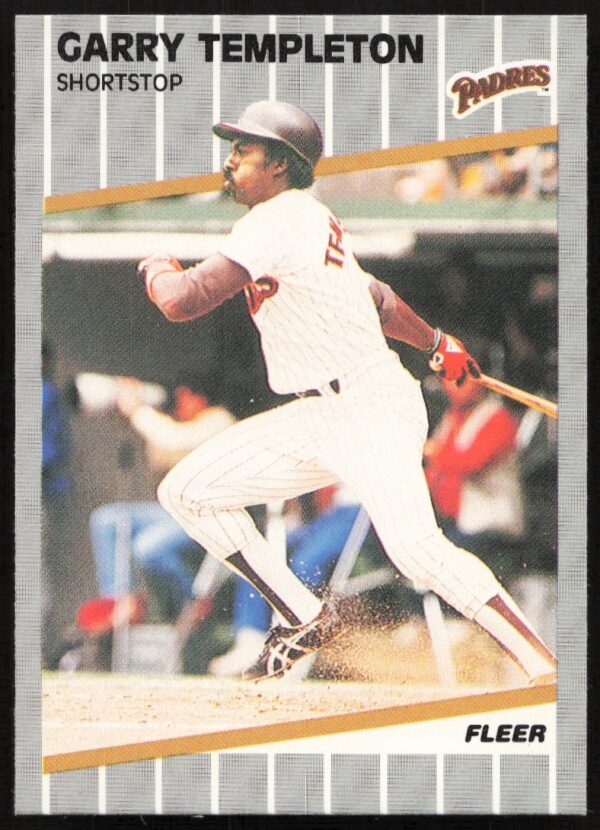1989 Fleer Garry Templeton baseball card, San Diego Padres, card #319, action shot, stadium.