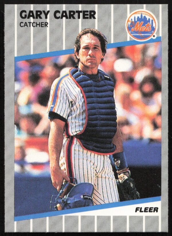 Gary Carter 1989 Fleer #30 Baseball Card Front, New York Mets Catcher Portrait.