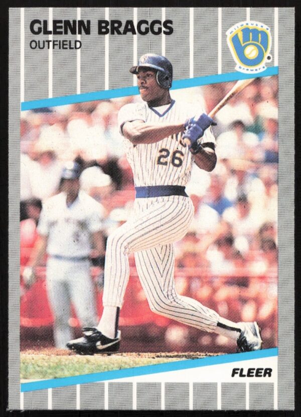 Glenn Braggs 1989 Fleer card #180, Milwaukee Brewers action shot.
