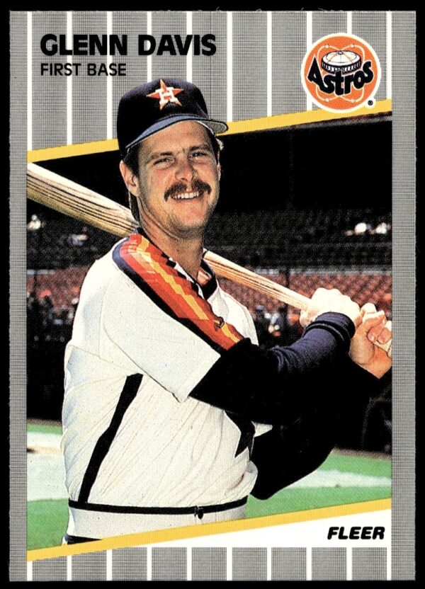 Glenn Davis Houston Astros 1989 Fleer Baseball Card #355, game stance, uniform, stadium backdrop.