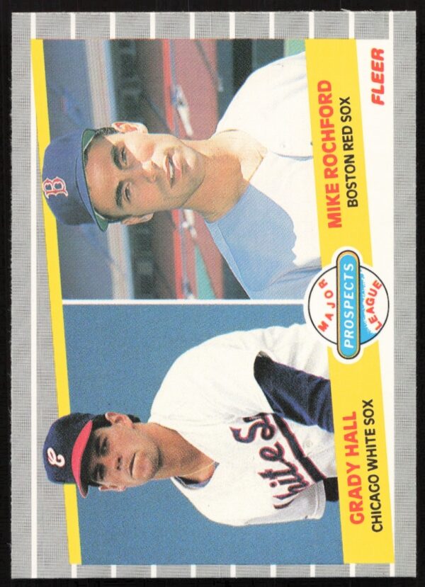 1989 Fleer rookie card featuring MLB players Grady Hall and Mike Rochford.