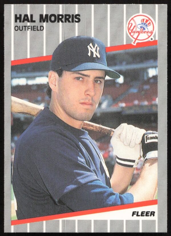Front of 1989 Fleer Hal Morris Baseball Card #260 with batting stance and Fleer design.